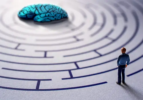 Mental Health Concept Miniature Figure Person on Maze