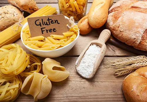 gluten-free breads on wood background