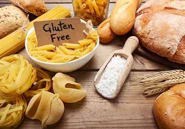 gluten-free breads on wood background