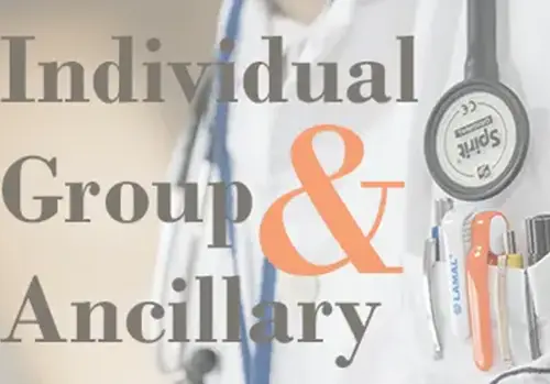 individual, group, and ancillary overlay text over a doctor closed up