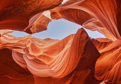 Wavy, colorful rocks are seen in Antelope Canyon.