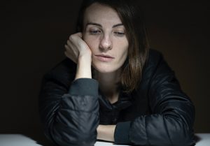 a woman looking sad