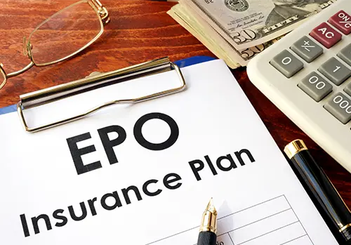 EPO Insurance Plan on a table. (Exclusive Provider Organization)
