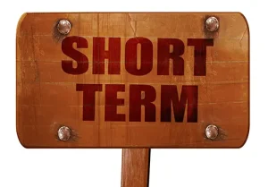 short term, 3D rendering, text on wooden sign